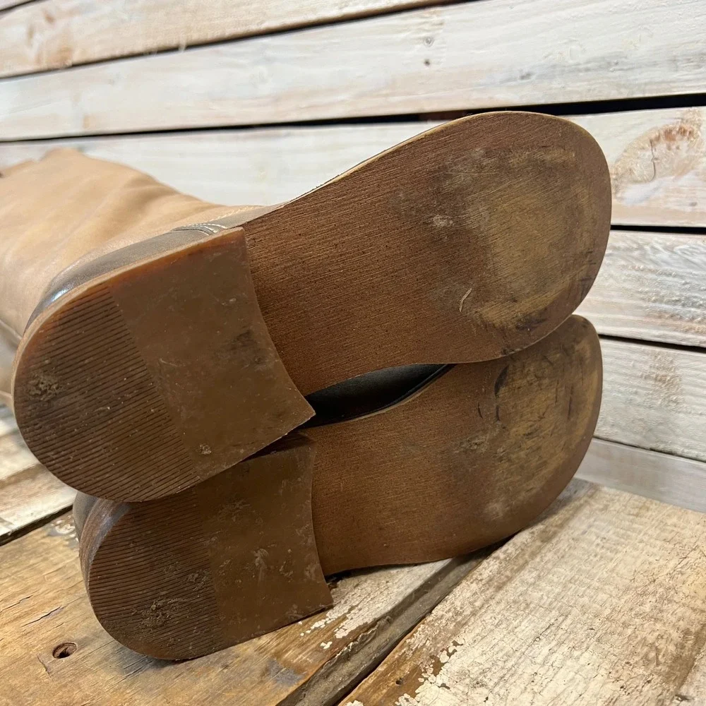 Vintage BP Tan Leather Over The Knee Slouchy Distressed Flat Riding Boots 6.5